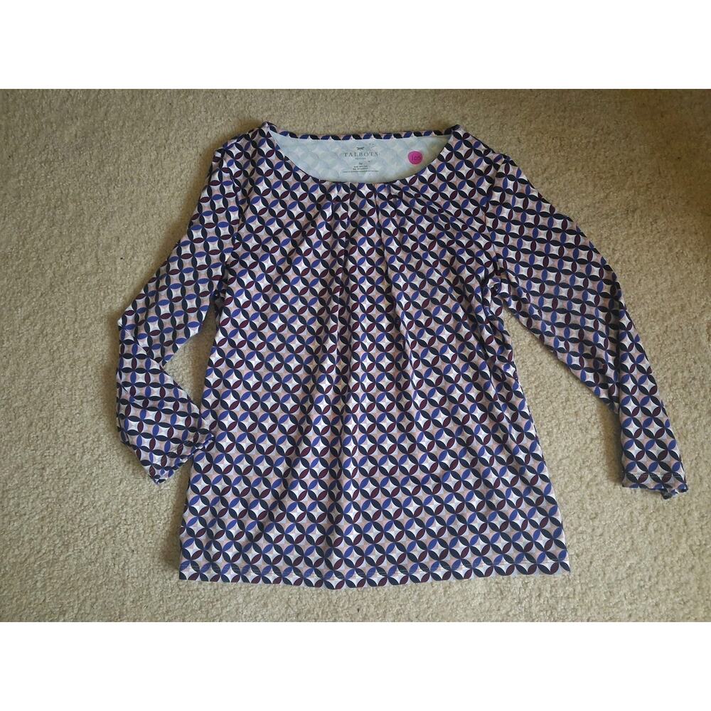 Talbots Multicolor Geometric Long Sleeve Crew Neck Knit Blouse S Petites